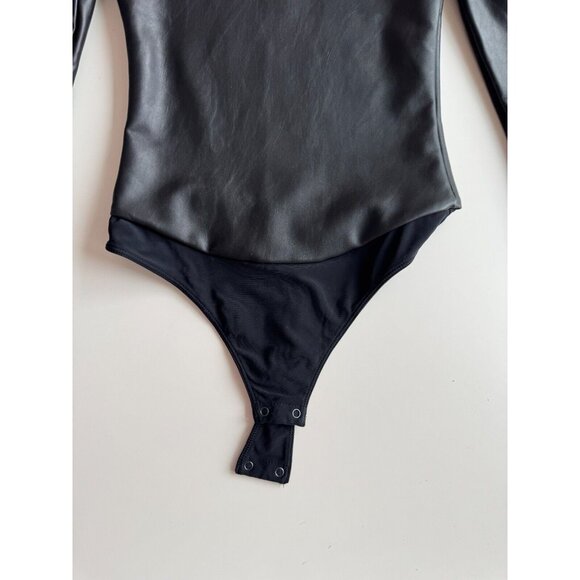 NWOT Aritzia TEN by BABATON Glamour Black Faux Leather Bodysuit, Size 2XS - Picture 2 of 15